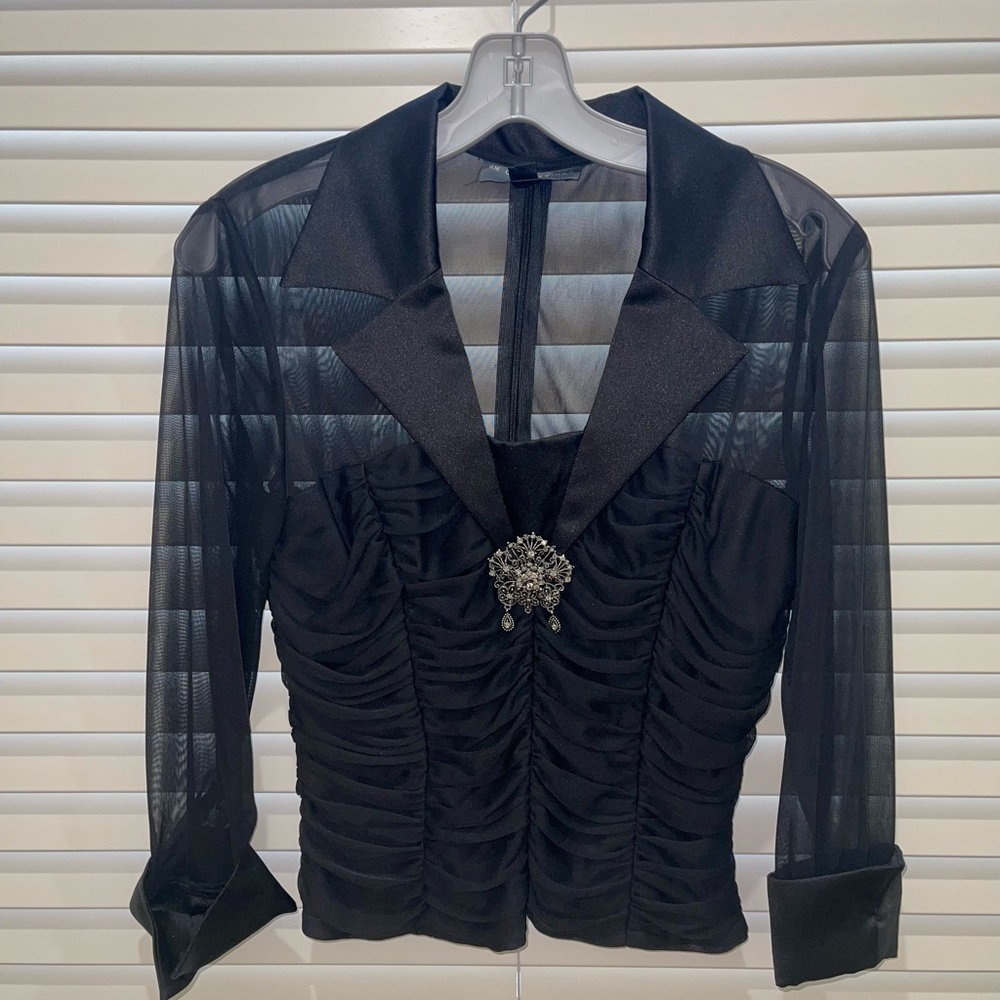 KM Collections collared tule long sleeve shirt